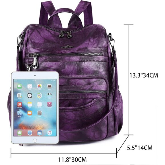 Purple PU Leather Women\'s Backpack Purse Casual Shoulder Bag main image 4